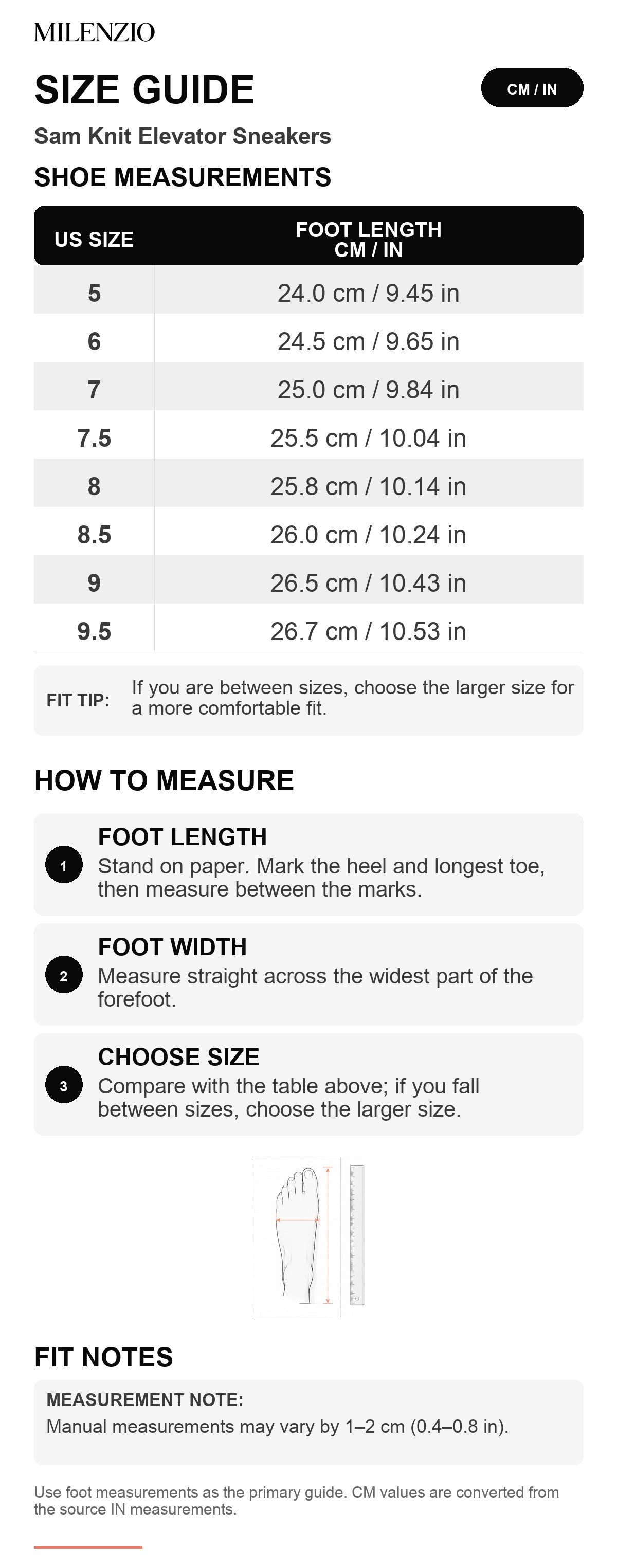 Sam・Boost your height (+2.4″ +3.1″ +3.9″) size guide