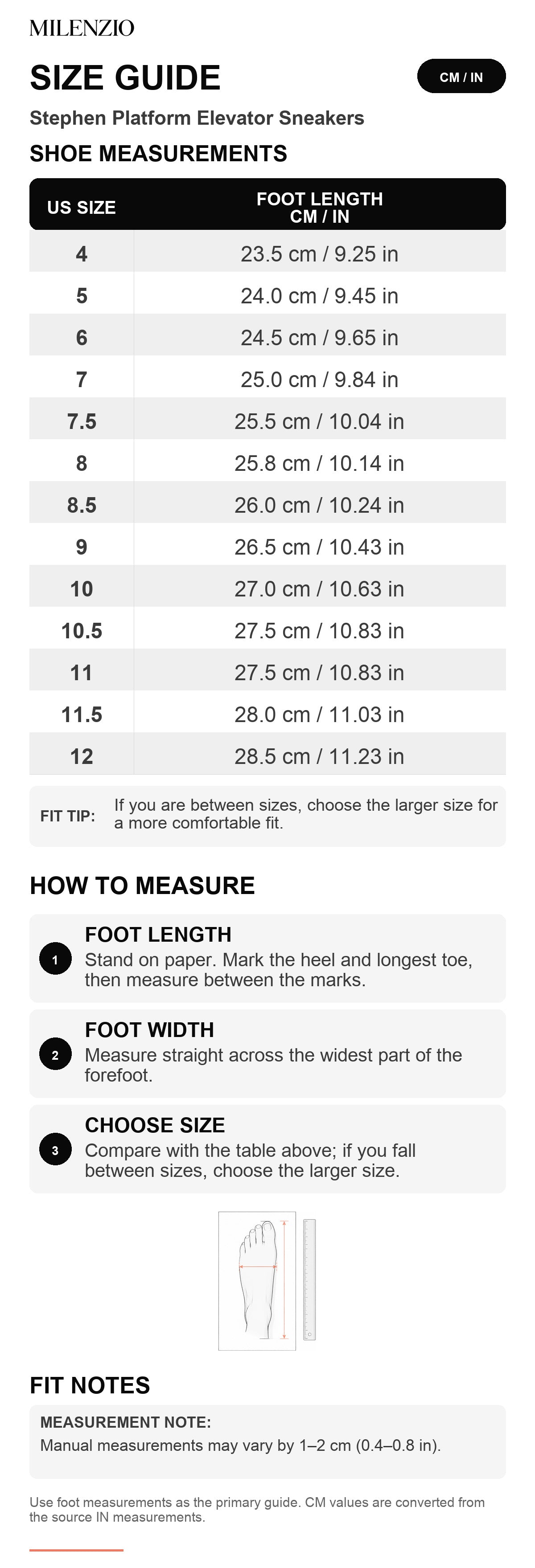 Stephen・Boost your height (+2.4″ +3.1″ +3.9″) size guide