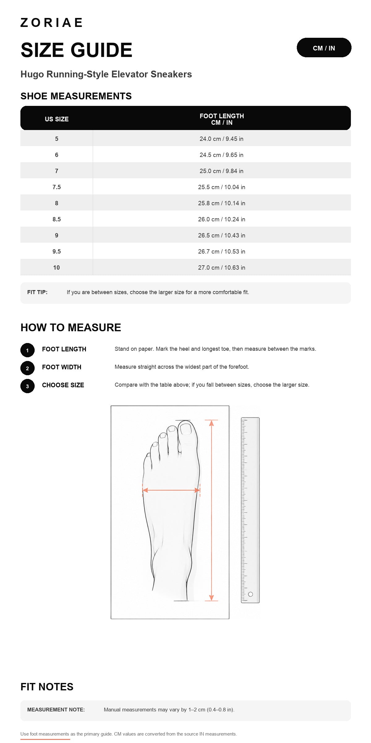 Hugo Running-Style Elevator Sneakers Size Chart